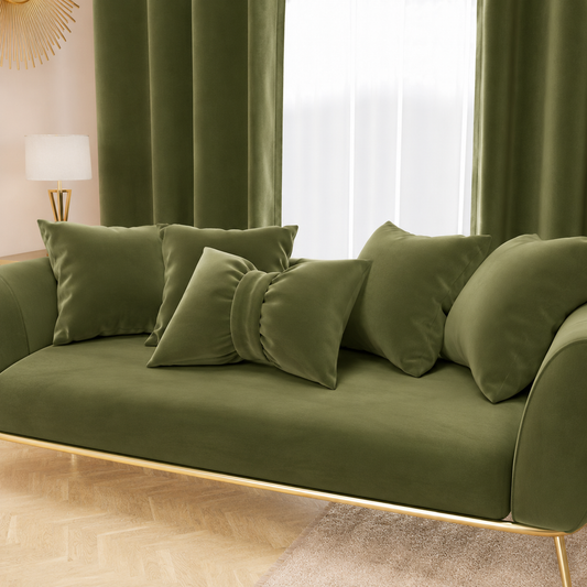Cuscino Arredo Fiocco in Velluto 40x50 cm, Cuscino divano Verde Oliva.