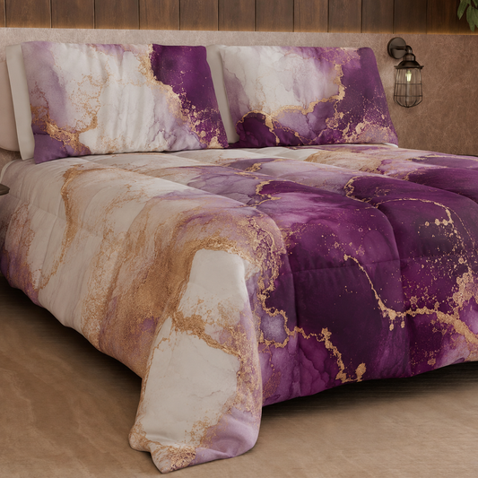Piumone, Trapunta Matrimoniale, Singola, Piazza e Mezza, Marble 01 Viola