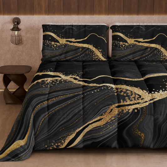 Duvet, Double Quilt, Single, Square and Half, Marble-Nero