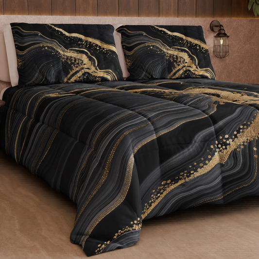 Duvet, Double Quilt, Single, Square and Half, Marble-Nero