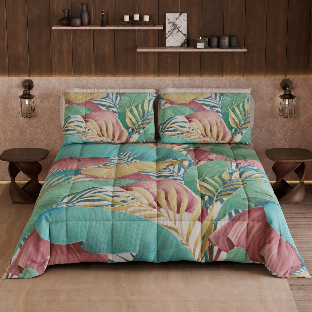 Couette, matelassée double, simple, une place et demie Tropical Multicolore