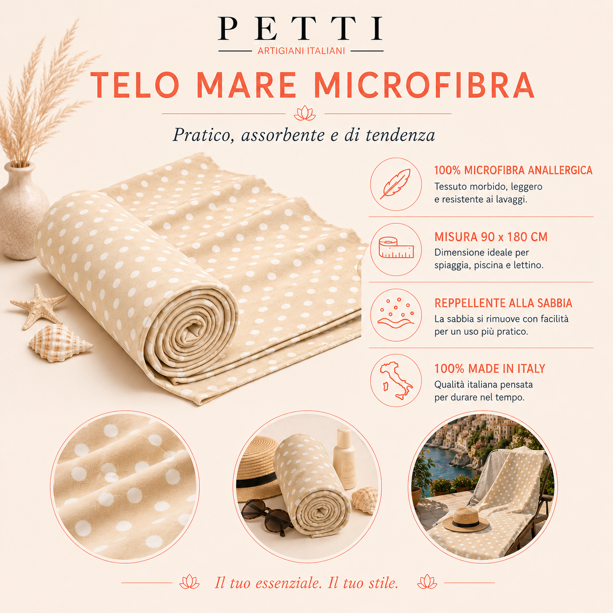 Telo Mare Microfibra, Asciugamano Mare, Telo per Lettino Pois 14
