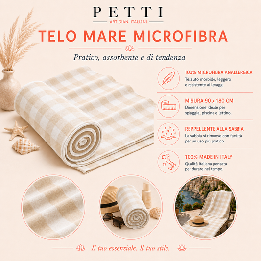 Telo Mare Microfibra, Asciugamano Mare, Telo per Lettino A Quadretti Corallo
