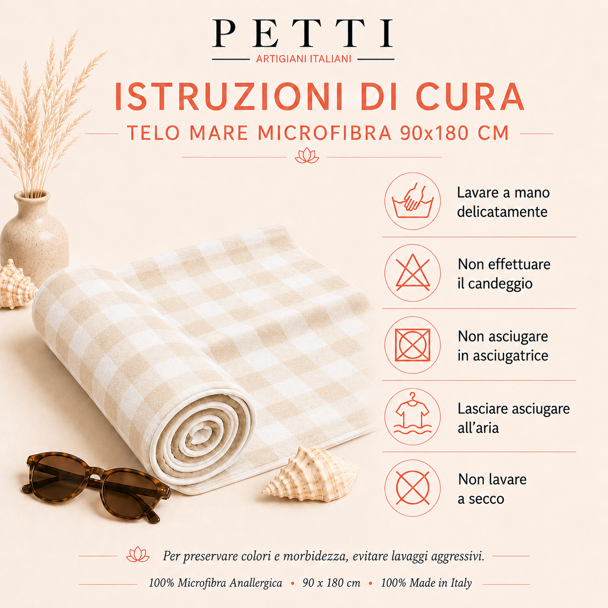 Telo Mare Microfibra, Asciugamano Mare, Telo per Lettino A Quadretti Verde