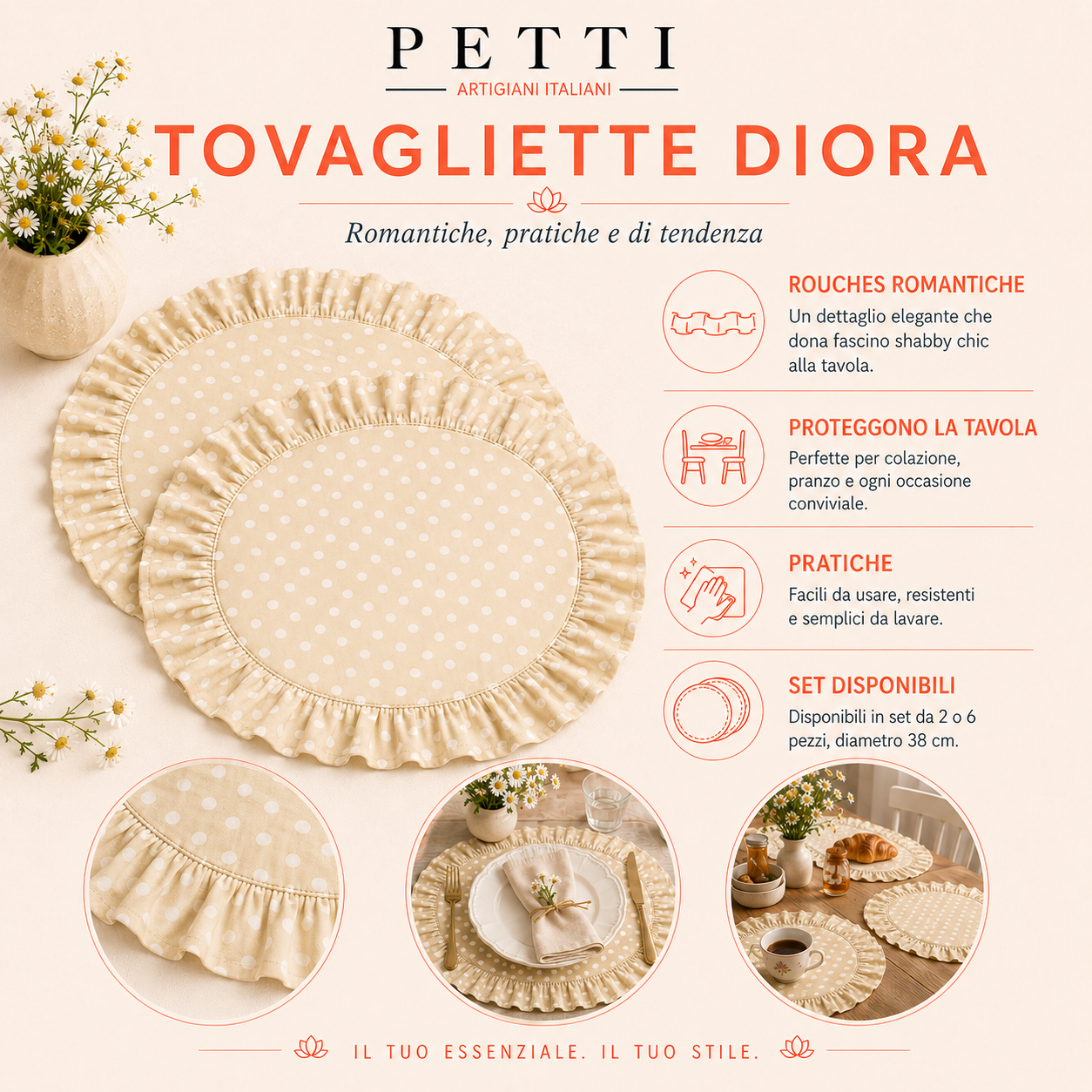 Tovagliette Americane Rotonde con Rouches Pois 03