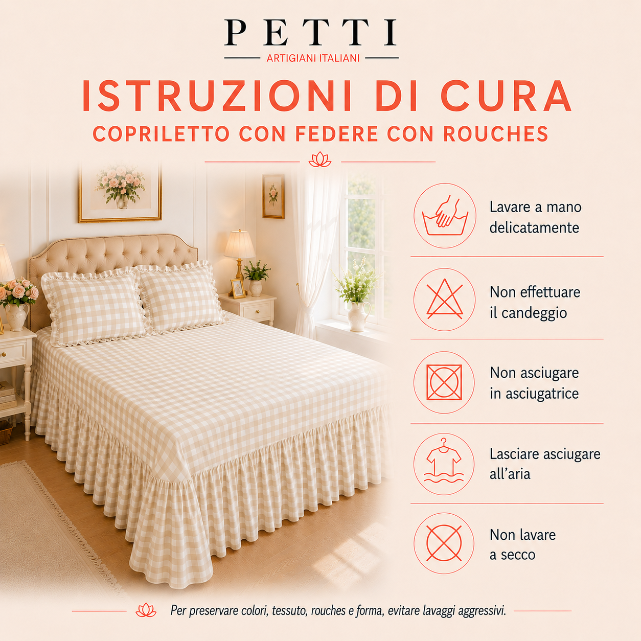 Lenzuolo Copriletto e Federe in Microfibra con Rouches A Quadretti Fucsia