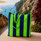 Collezione Mare in Stampa Digitale Righe Verde Fluo/Blu Notte