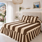 Lenzuolo Copriletto e Federe in Microfibra con Rouches Le Righe Marrone/Beige