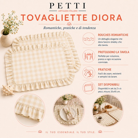 Tovagliette Americane con Rouches A Quadretti Fango