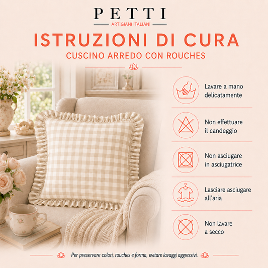 Cuscino Arredo con Rouches A Quadretti Celeste