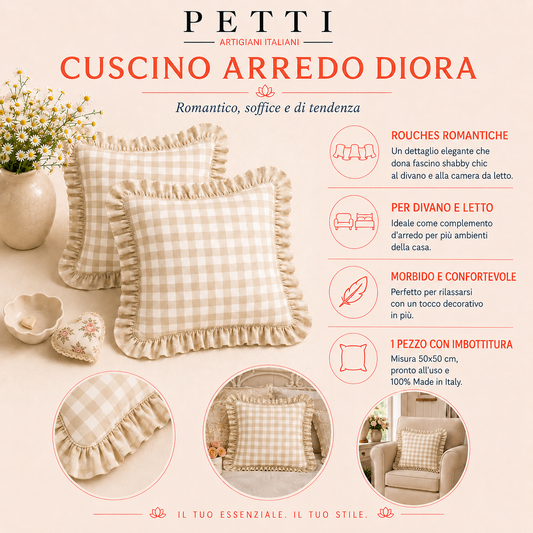 Cuscino Arredo con Rouches A Quadretti Celeste