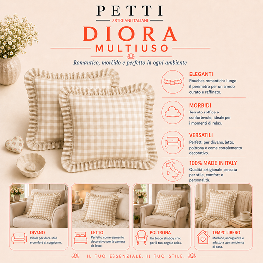 Cuscino Arredo con Rouches A Quadretti Celeste