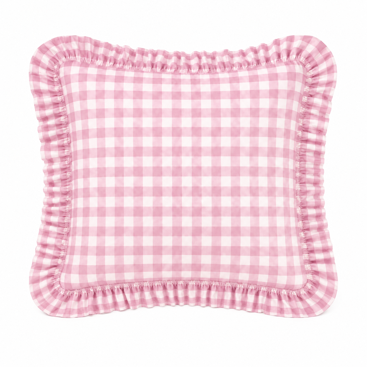 Cuscino Arredo con Rouches A Quadretti Cipria Chiaro