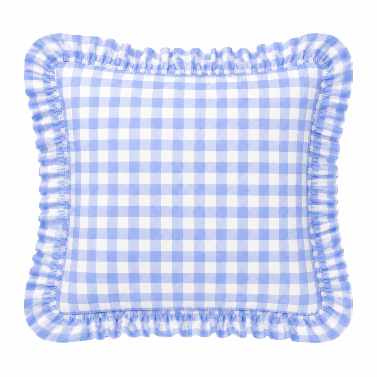 Cuscino Arredo con Rouches A Quadretti Celeste