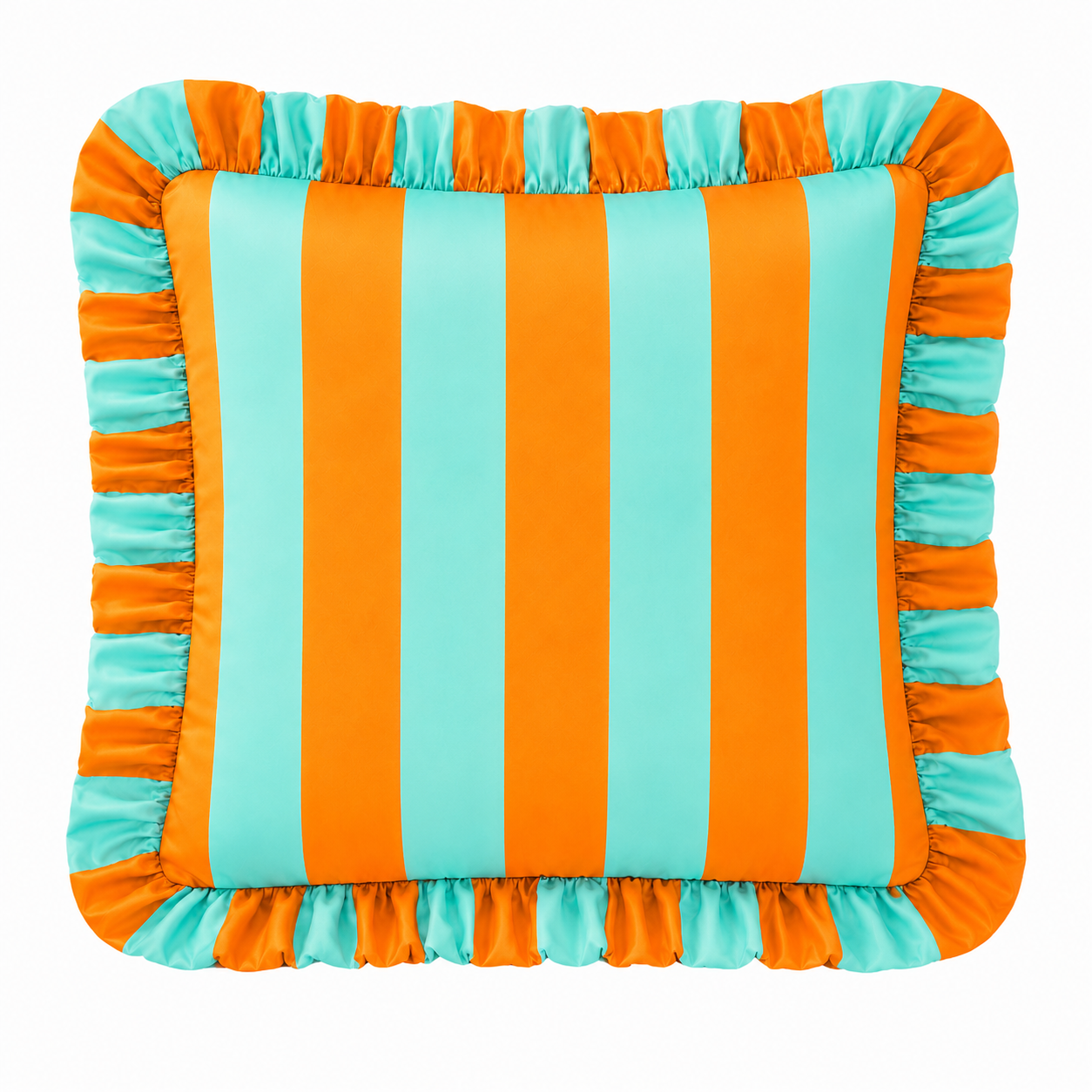 Cuscino Arredo con Rouches Righe Arancione/Tiffany