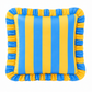Cuscino Arredo con Rouches Righe Giallo/Celeste