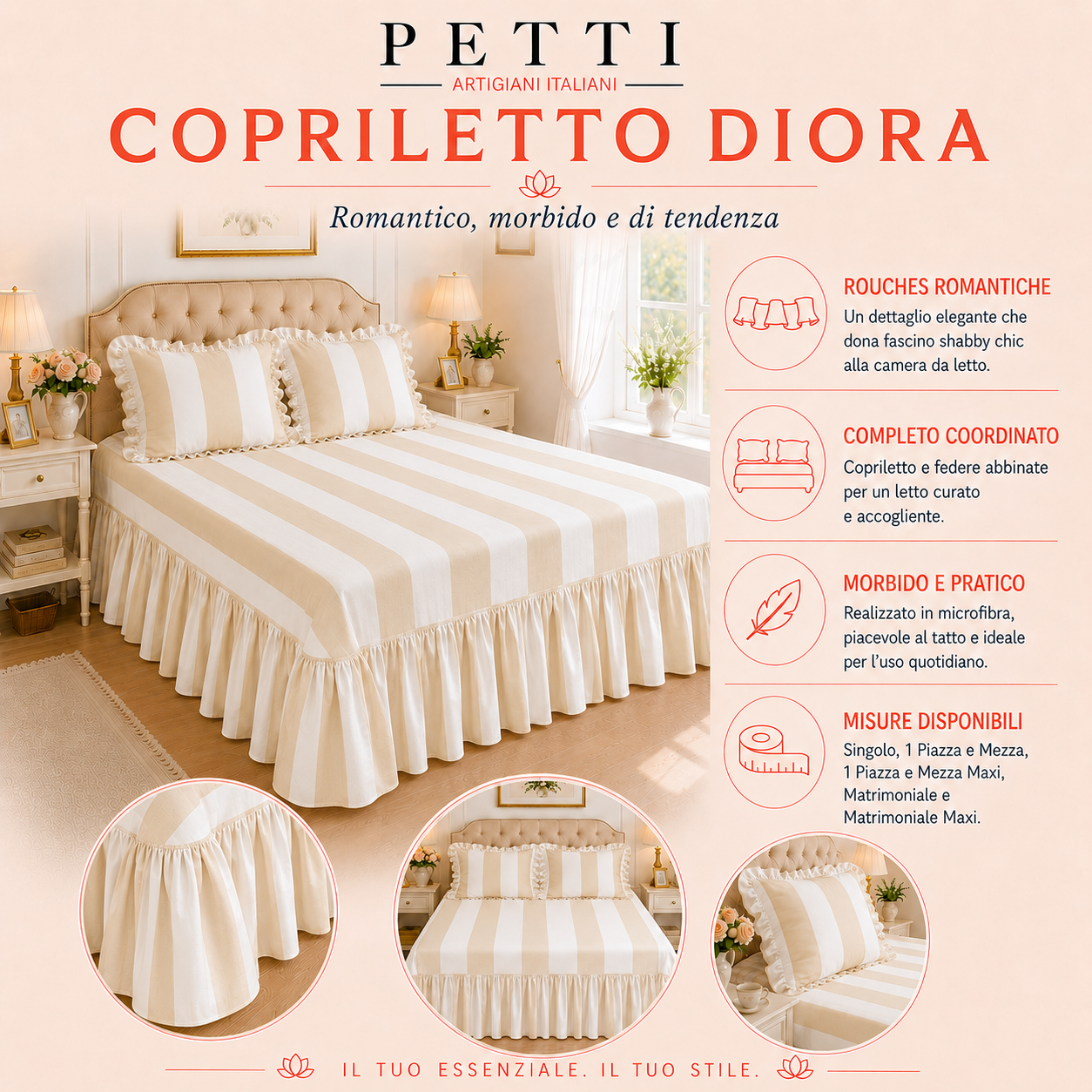 Lenzuolo Copriletto e Federe in Microfibra con Rouches Le Righe Giallo/Lilla