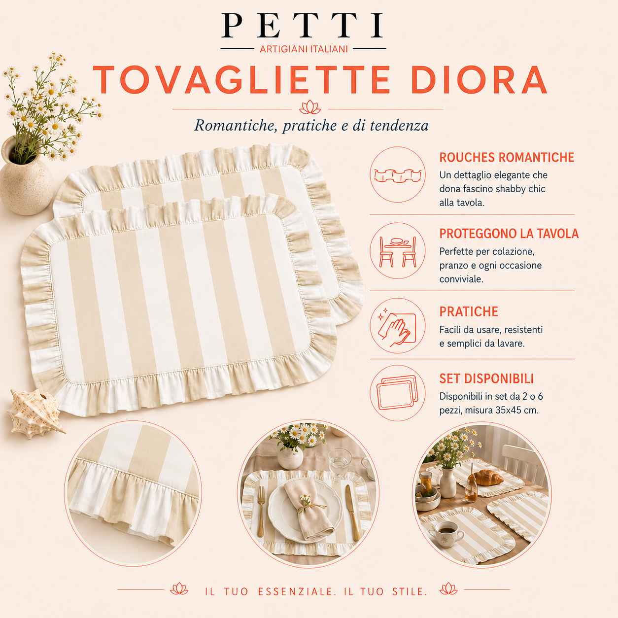 Tovagliette Americane con Rouches Mille Righe 23