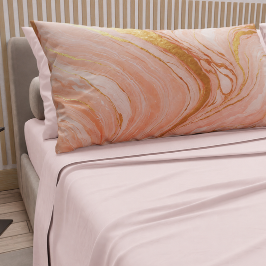 Draps en Coton, Parure de Lit avec Taies d'Oreiller en Impression Digitale Marbre Saumon