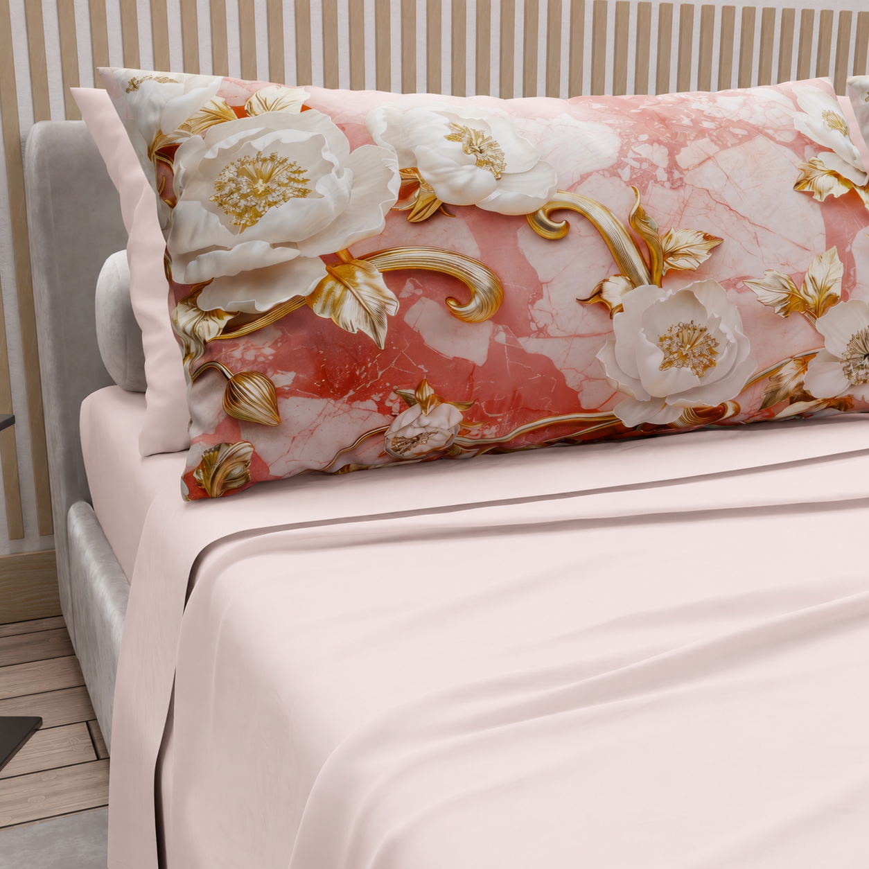 Draps en Coton, Parure de Lit avec Taies d'Oreiller en Impression Numérique Florale 06-11
