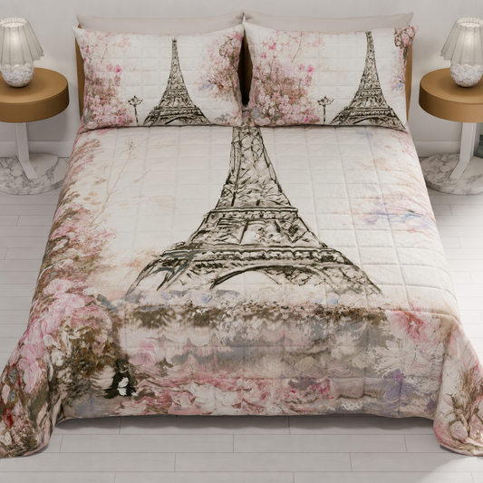 Trapuntino Copriletto Primaverile Autunnale in Stampa Digitale Paris, Parigi Torre Eiffel