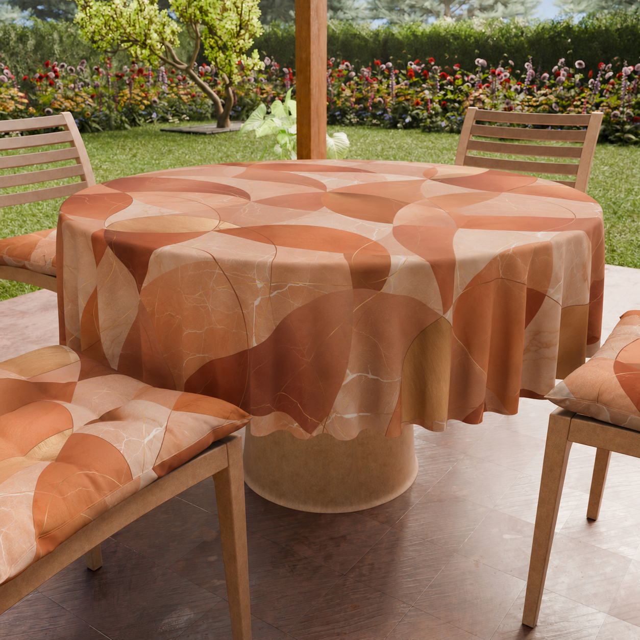 Tovaglia Rotonda Antimacchia Elegante - Ideale per cucina e sala da pranzo Geo Cerchio Rame