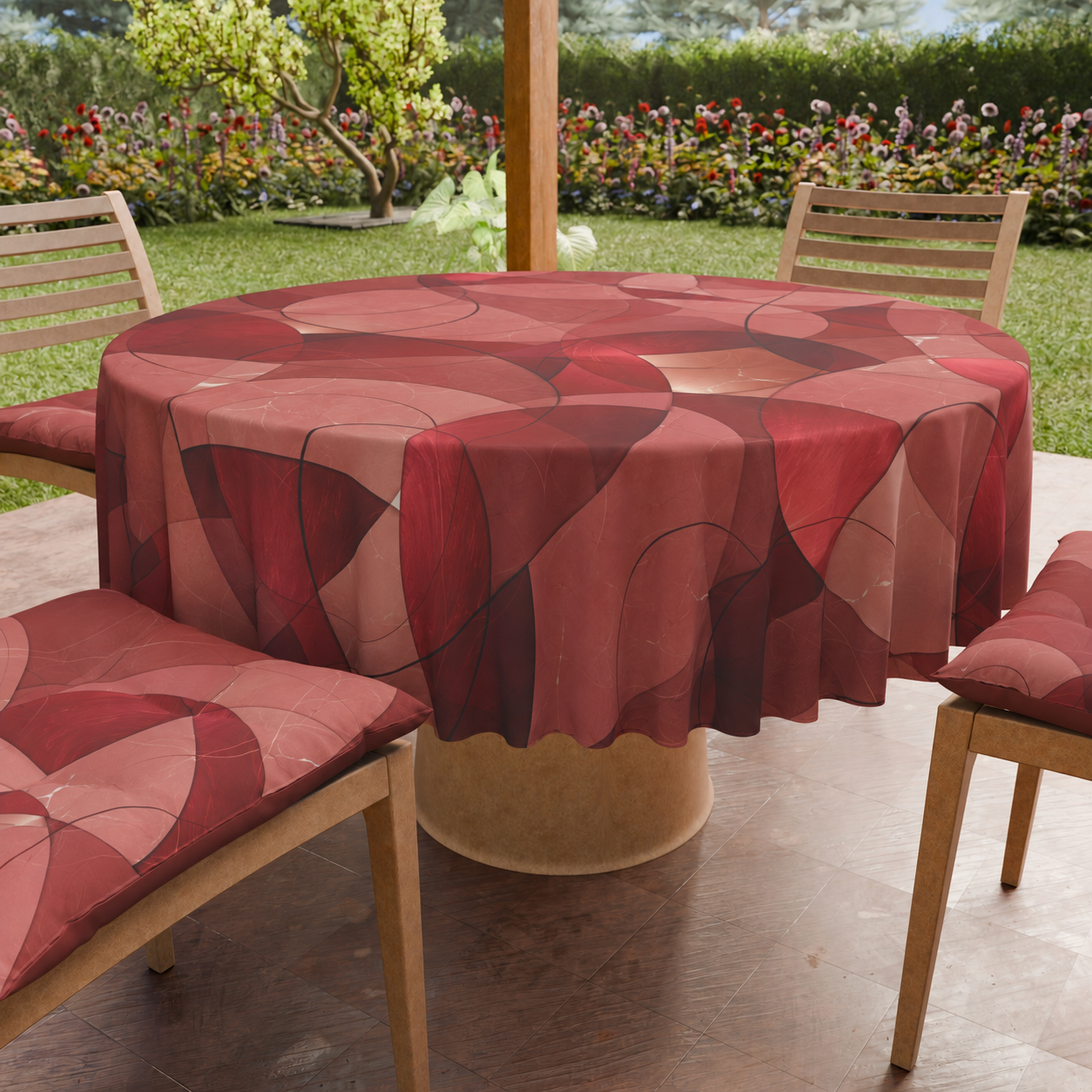 Tovaglia Rotonda Antimacchia Elegante - Ideale per cucina e sala da pranzo Geo Cerchio Rosso