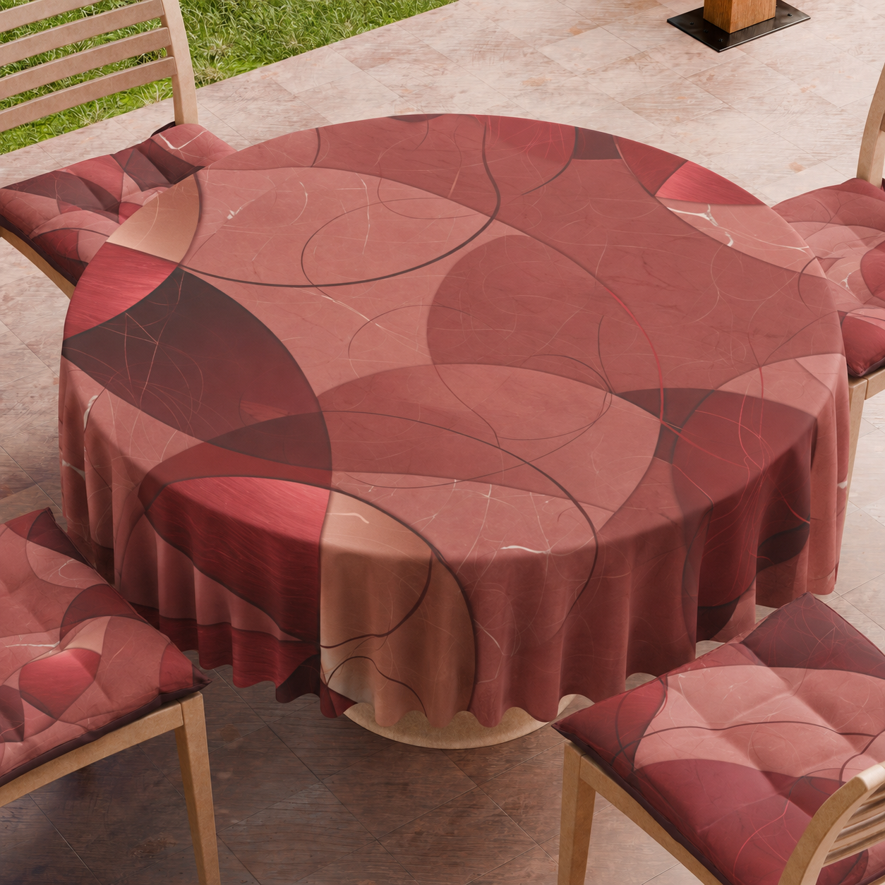 Tovaglia Rotonda Antimacchia Elegante - Ideale per cucina e sala da pranzo Geo Cerchio Rosso