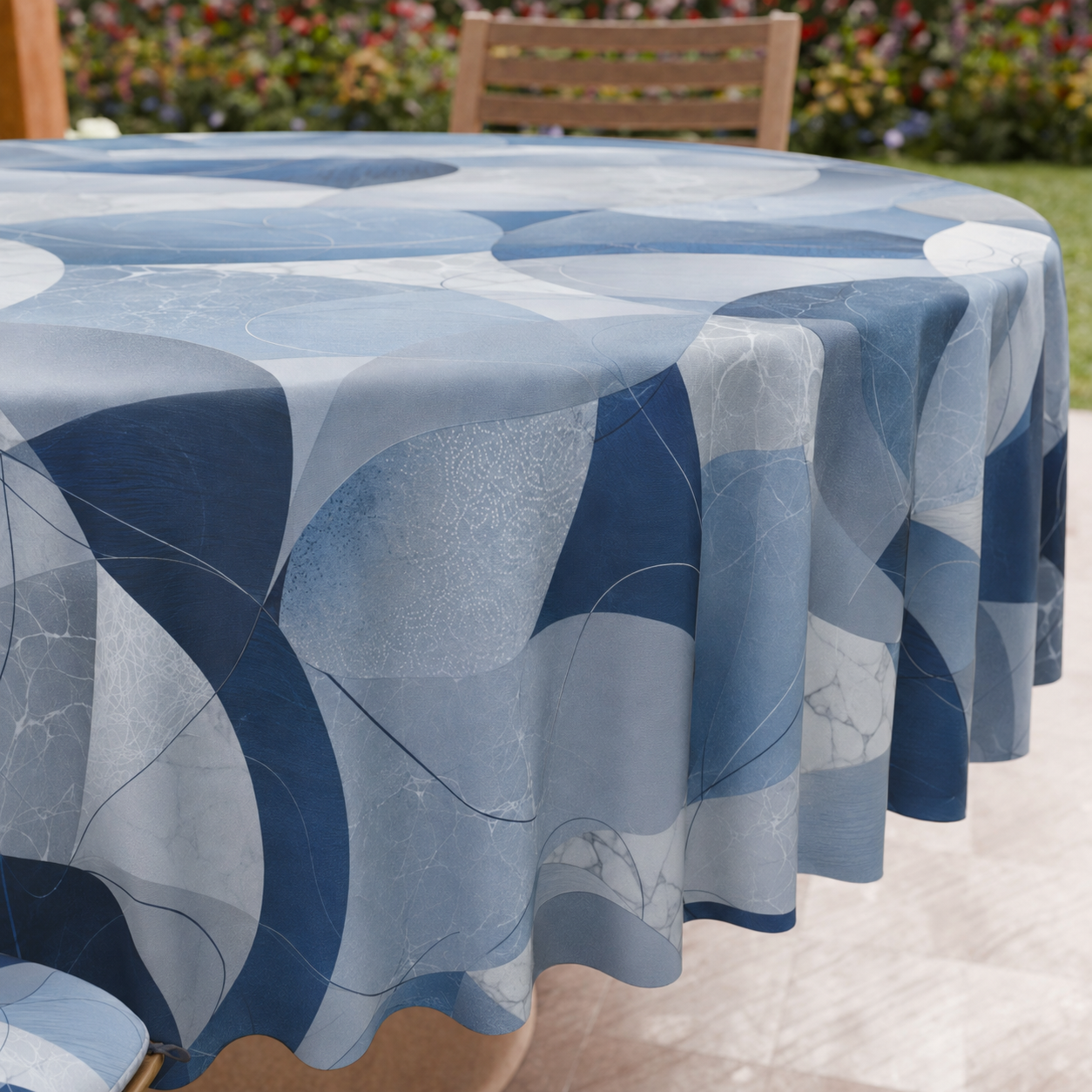 Tovaglia Rotonda Antimacchia Elegante - Ideale per cucina e sala da pranzo Geo Cerchio Blu