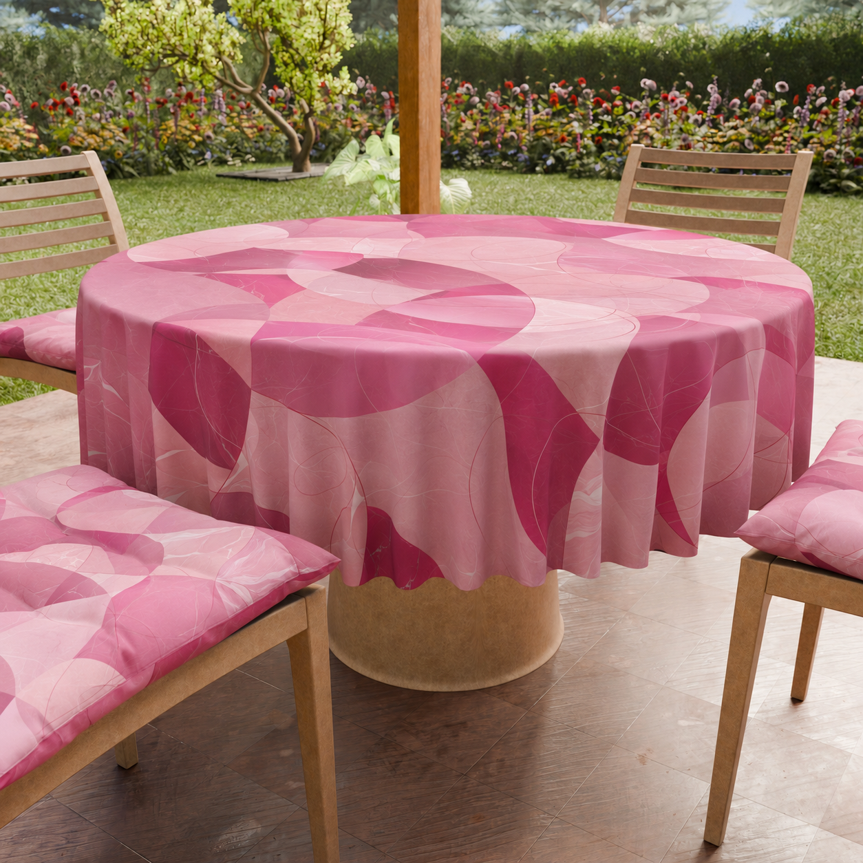 Tovaglia Rotonda Antimacchia Elegante - Ideale per cucina e sala da pranzo Geo Cerchio Fucsia