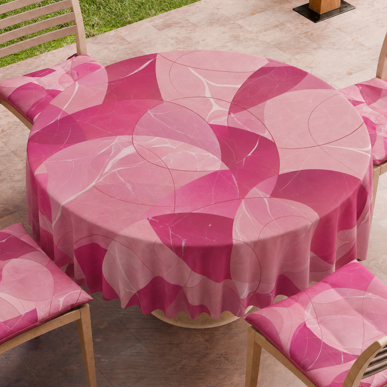 Tovaglia Rotonda Antimacchia Elegante - Ideale per cucina e sala da pranzo Geo Cerchio Fucsia