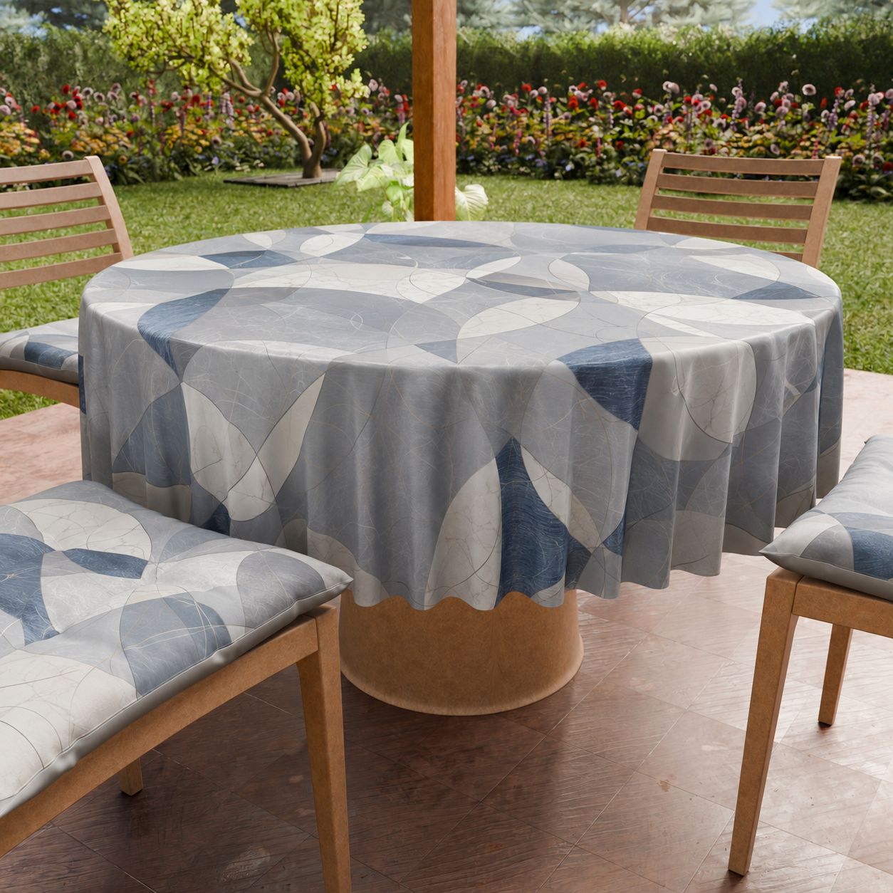 Tovaglia Rotonda Antimacchia Elegante - Ideale per cucina e sala da pranzo Geo Cerchio Jeans