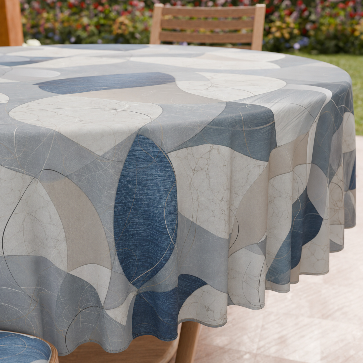Tovaglia Rotonda Antimacchia Elegante - Ideale per cucina e sala da pranzo Geo Cerchio Jeans