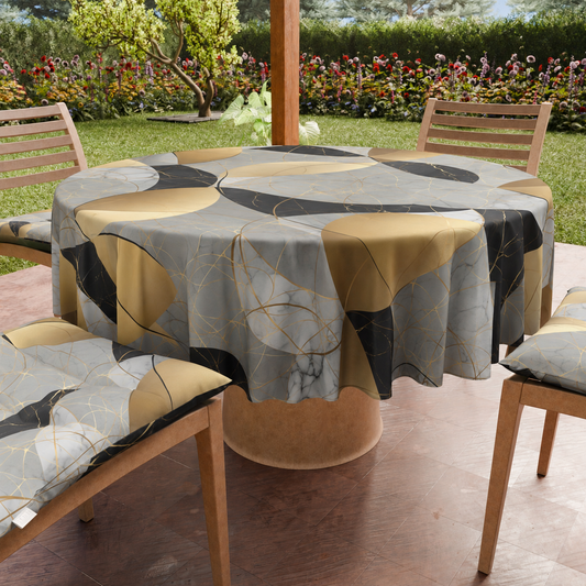Tovaglia Rotonda Antimacchia Elegante - Ideale per cucina e sala da pranzo Geo Cerchio Nero Oro