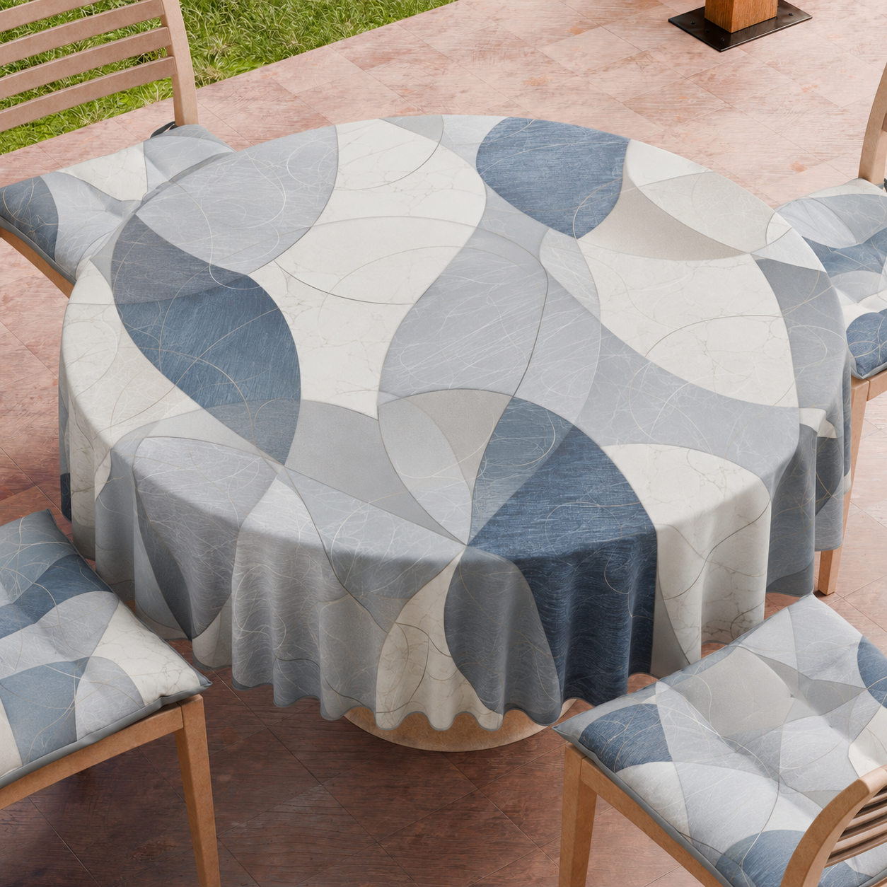 Tovaglia Rotonda Antimacchia Elegante - Ideale per cucina e sala da pranzo Geo Cerchio Jeans