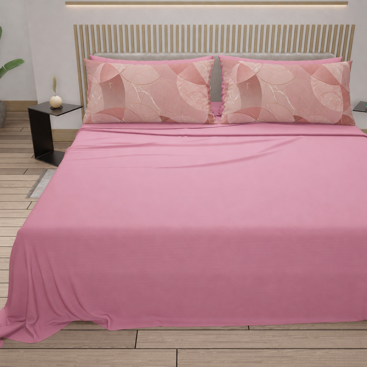 Lenzuola in Cotone, Completo Letto con Federe in Stampa Digitale Geo Cerchio Rosa