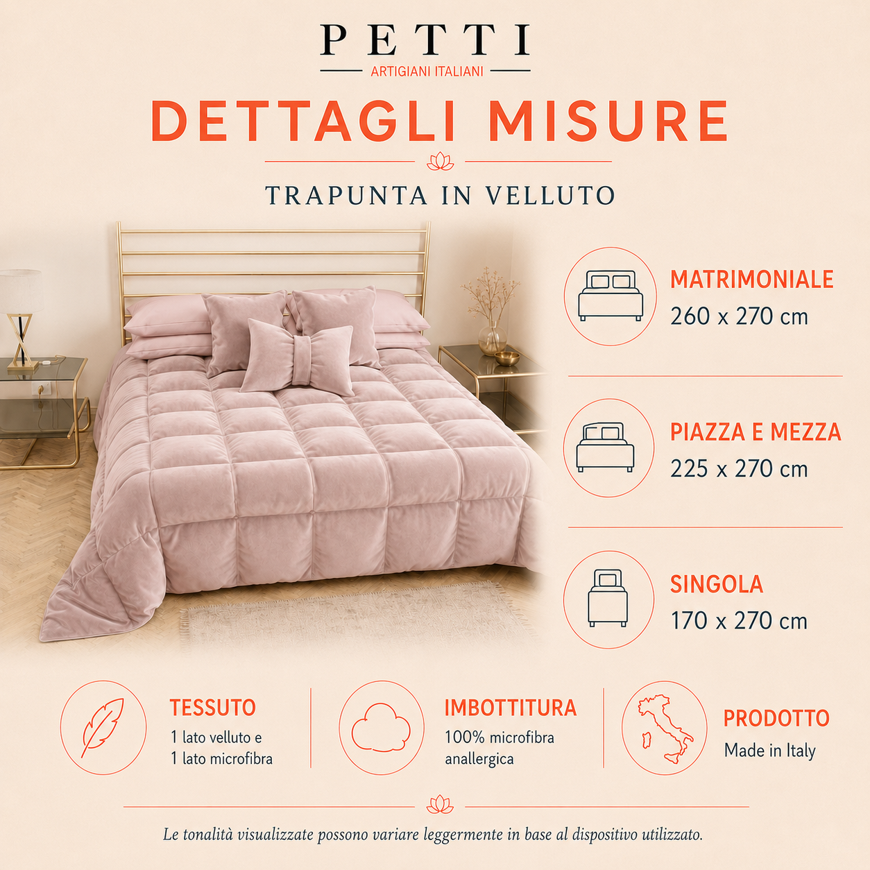 Trapunta, Trapunta Invernale Double Face in Morbido e Caldo Velluto Panna