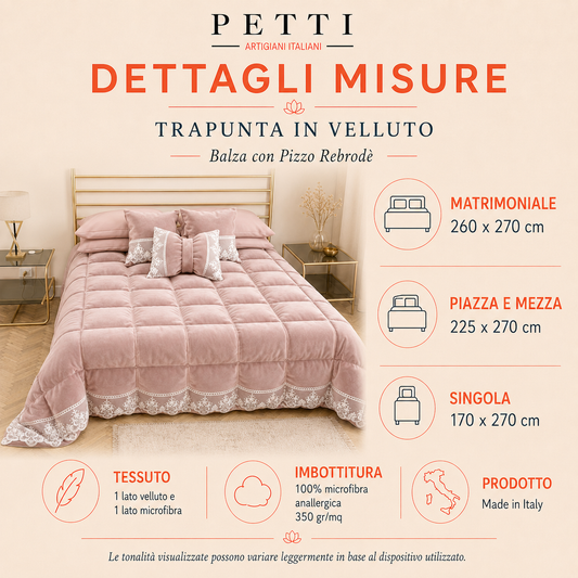 Trapunta Invernale in Morbido e Caldo Velluto e Balza con Pizzo Rebrodè Lilla By Sissy