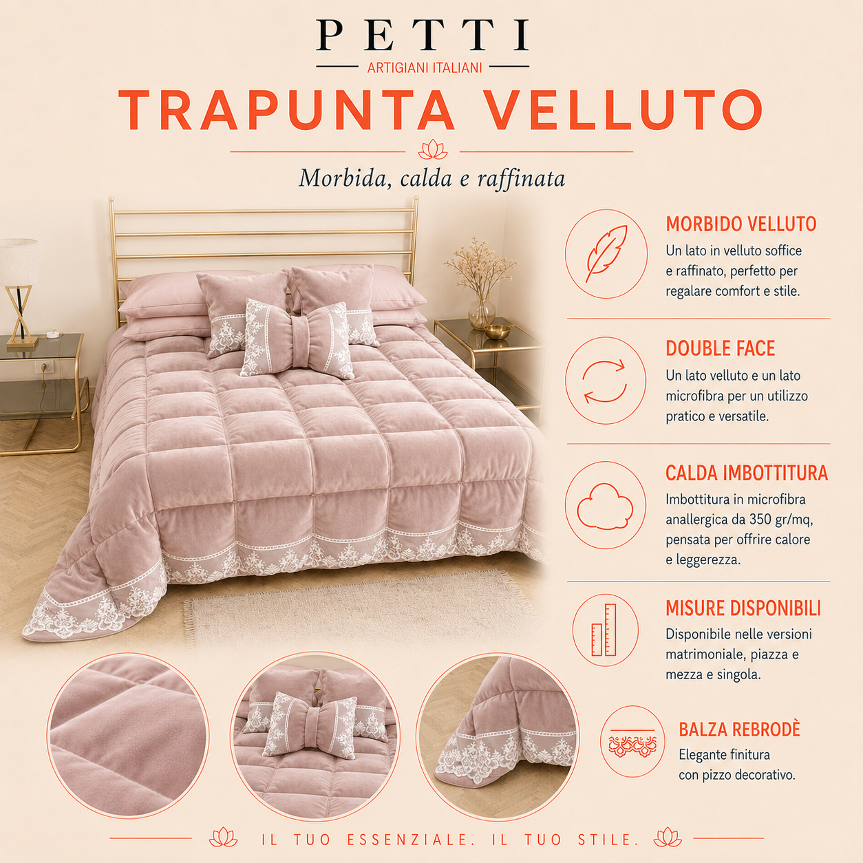 Couette d'Hiver en Velours Doux et Chaud avec Volant et Dentelle Rebrodée Fango par Sissy