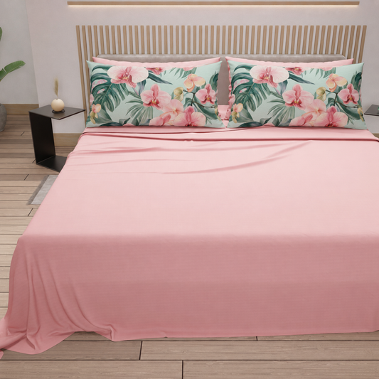 Lenzuola in Cotone, Completo Letto con Federe in Stampa Digitale Petalo 03 Rosa.