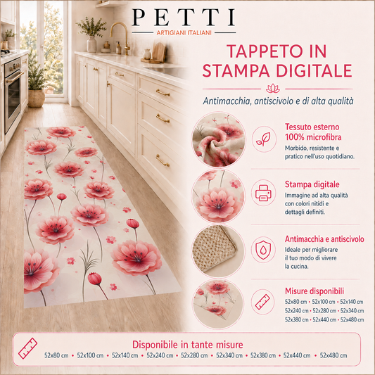 Tappeto Cucina Antiscivolo Passatoia Cucina lavabile, Floreale-17 Grigio