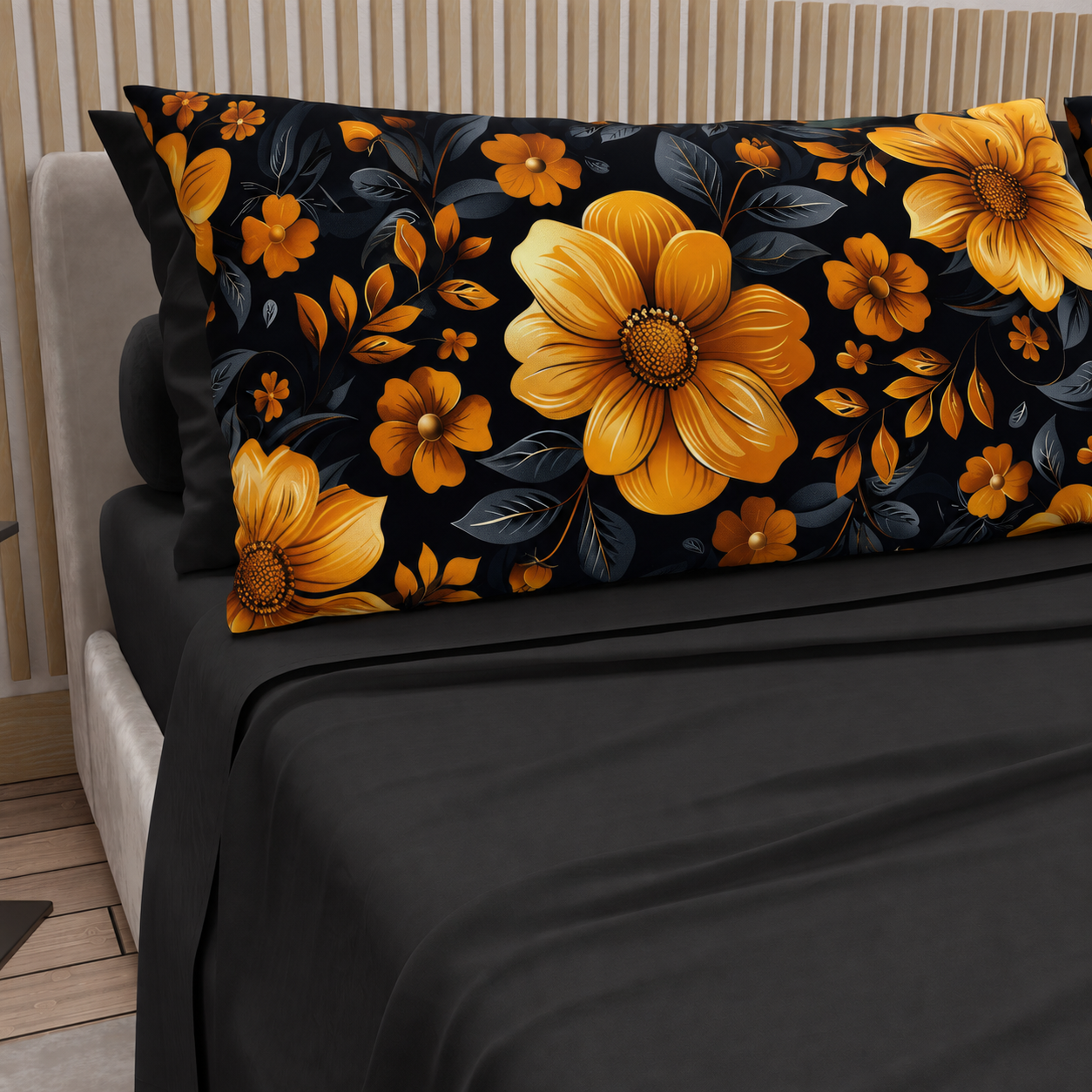 Lenzuola in Cotone, Completo Letto con Federe in Stampa Digitale Autunno 02 Nero