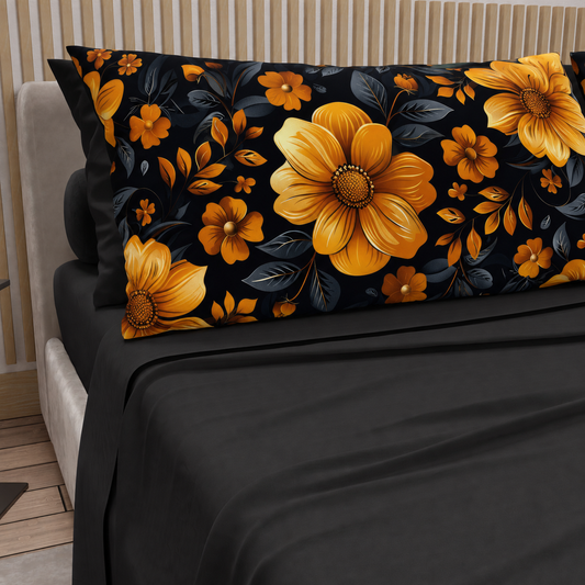 Lenzuola in Cotone, Completo Letto con Federe in Stampa Digitale Autunno 02 Nero