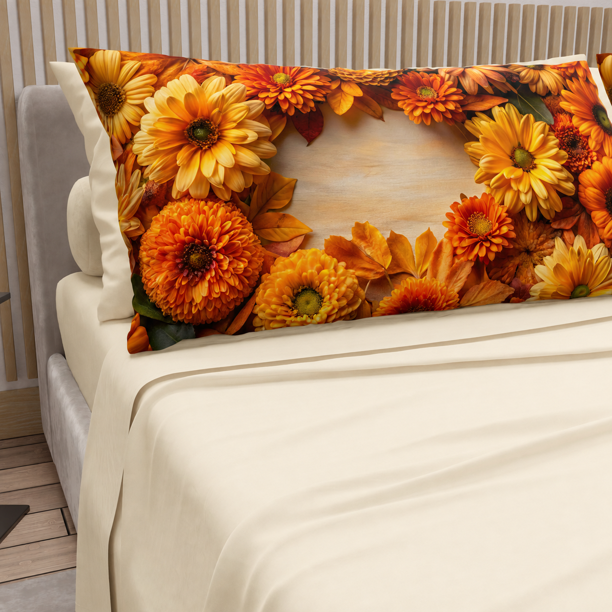 Lenzuola in Cotone, Completo Letto con Federe in Stampa Digitale Autunno 07 Panna