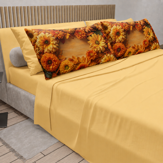 Lenzuola in Cotone, Completo Letto con Federe in Stampa Digitale Autunno 07 Giallo