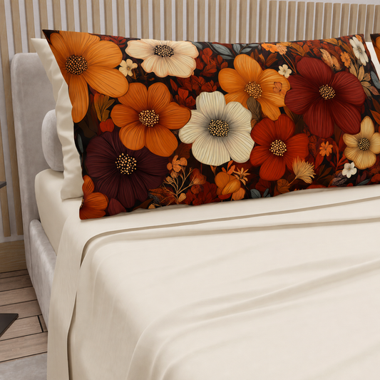 Lenzuola in Cotone, Completo Letto con Federe in Stampa Digitale Autunno 10 Panna