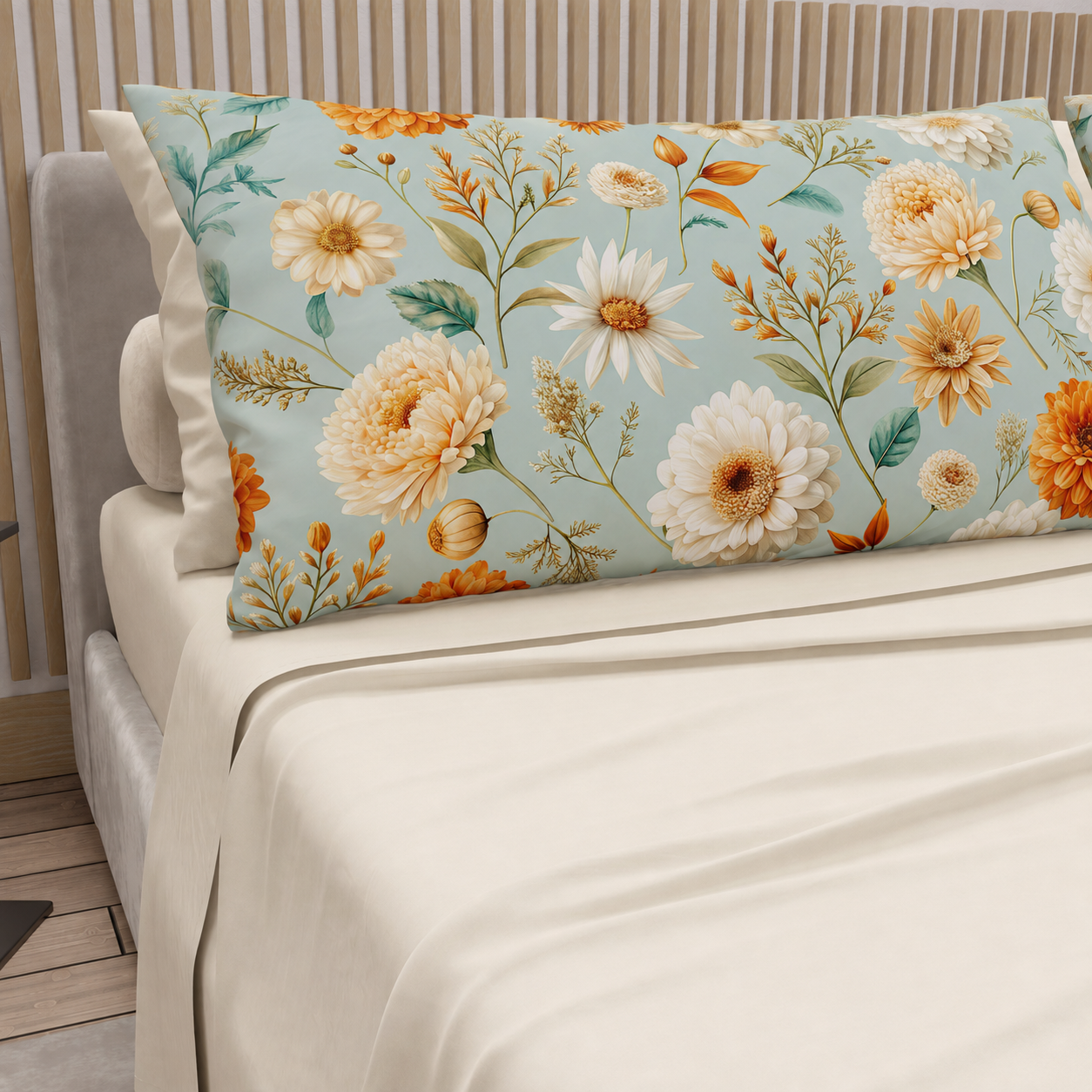 Lenzuola in Cotone, Completo Letto con Federe in Stampa Digitale Autunno 13 Panna