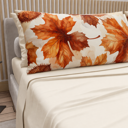 Lenzuola in Cotone, Completo Letto con Federe in Stampa Digitale Autunno-14 Panna