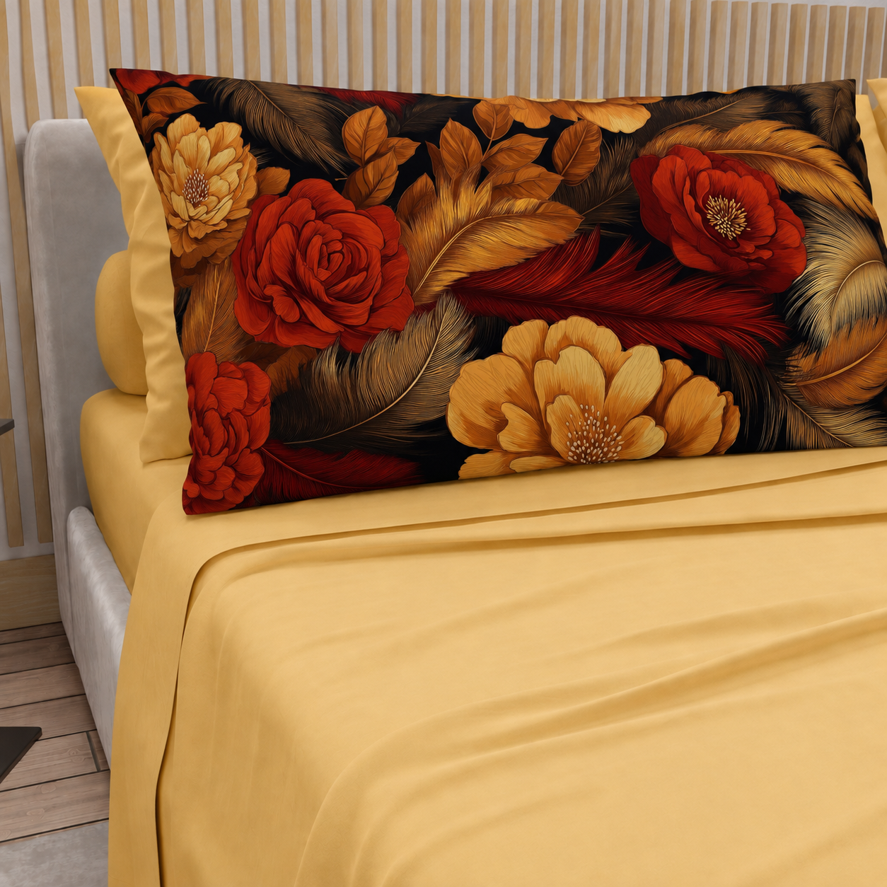 Lenzuola in Cotone, Completo Letto con Federe in Stampa Digitale Autunno 12 Giallo