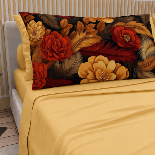 Lenzuola in Cotone, Completo Letto con Federe in Stampa Digitale Autunno 12 Giallo